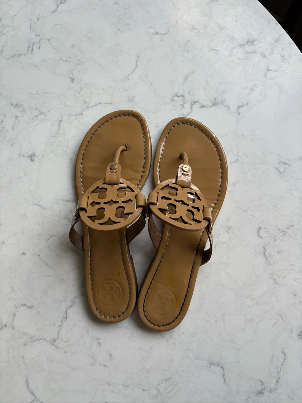 Tory Burch Miller Patent Thong Sandal in Tan